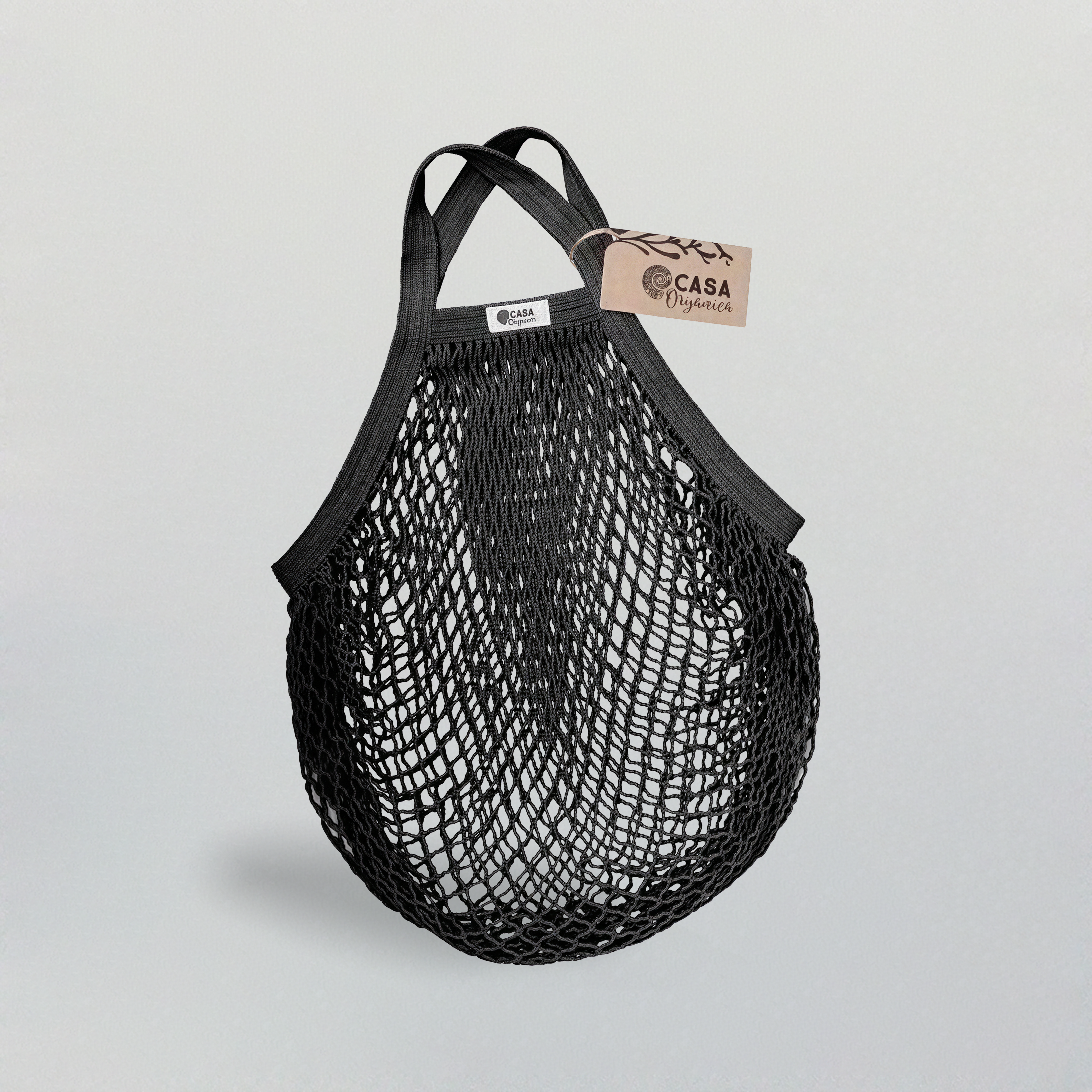 Пазарска чанта едра мрежа с къса дръжка - черна I 2341