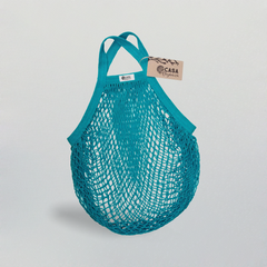 Large mesh shopping bag with short handle - turquoise I 2709