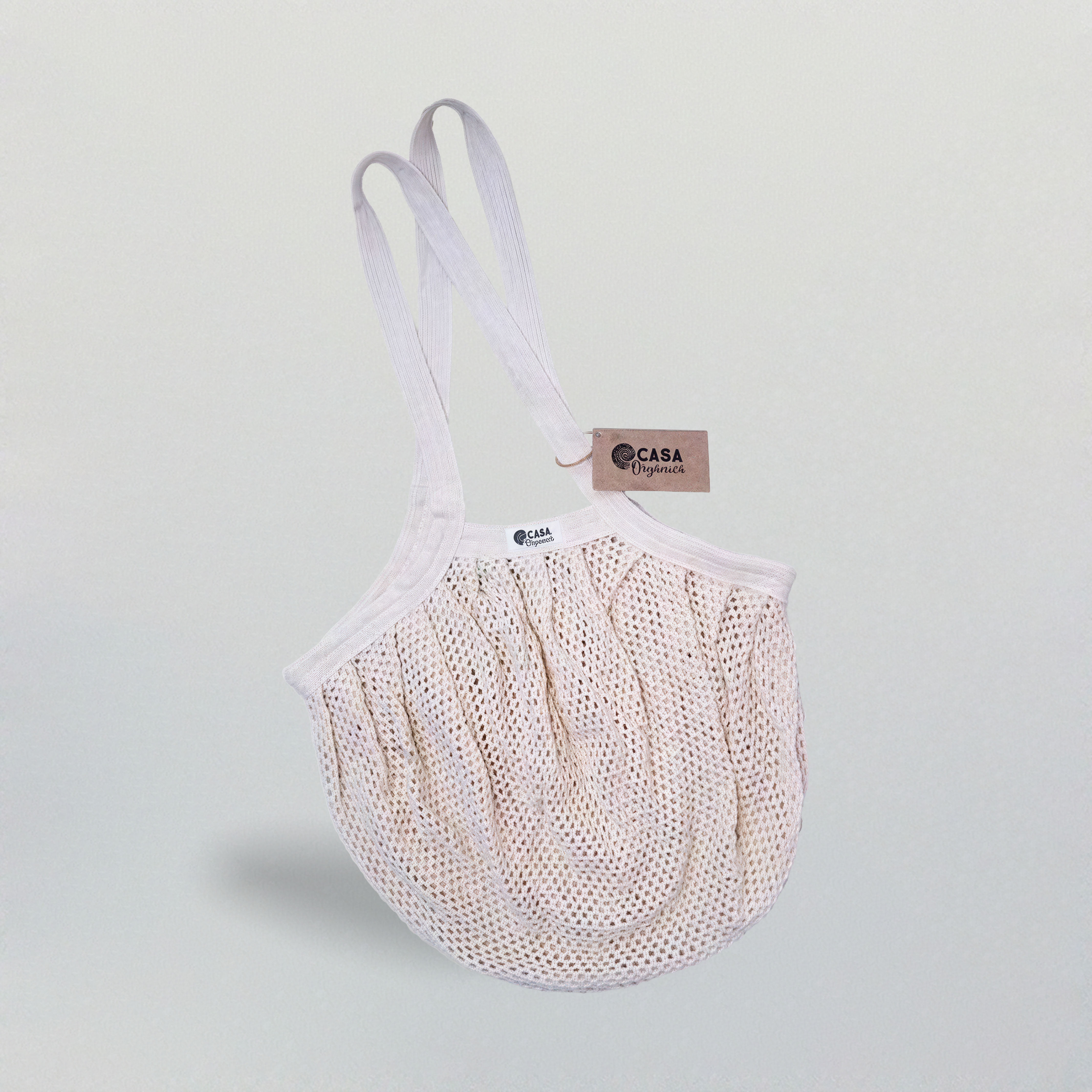 Fine mesh shopping bag with long handle